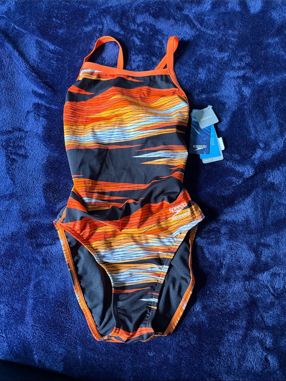 Speedo Girls' Orange and Black Striped One-Piece Swimsuit Endurance Plus